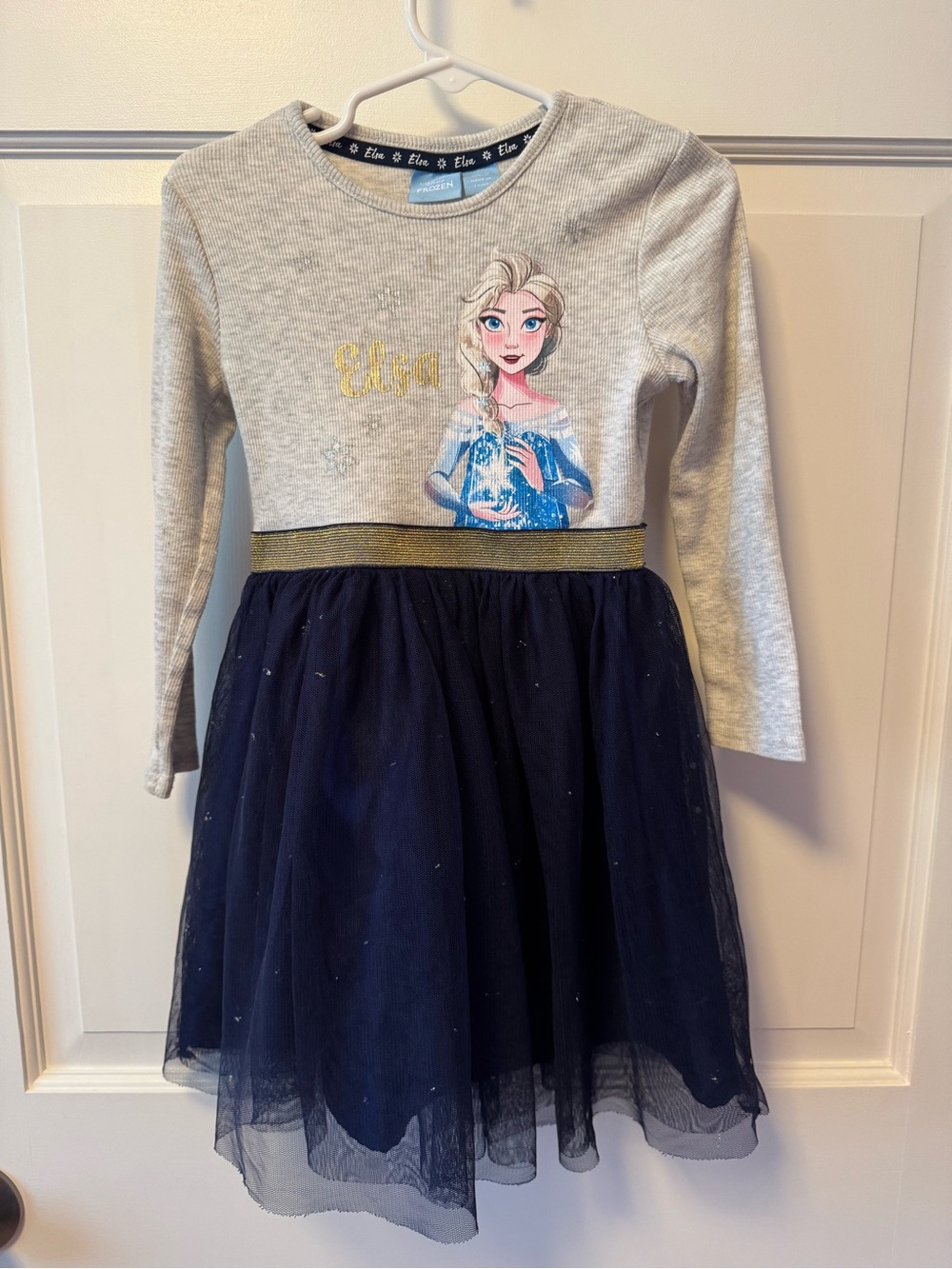 Disney Elsa Navy and Gray Tulle Dress with Gold Waist
